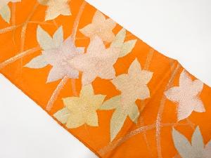 紗　芝草に桔梗模様織り出し　名古屋帯